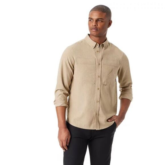 NWT  Bass Outdoor Men's Heathered Flannel Sandy Beige color, Button-Down Shirt. - Picture 3 of 16